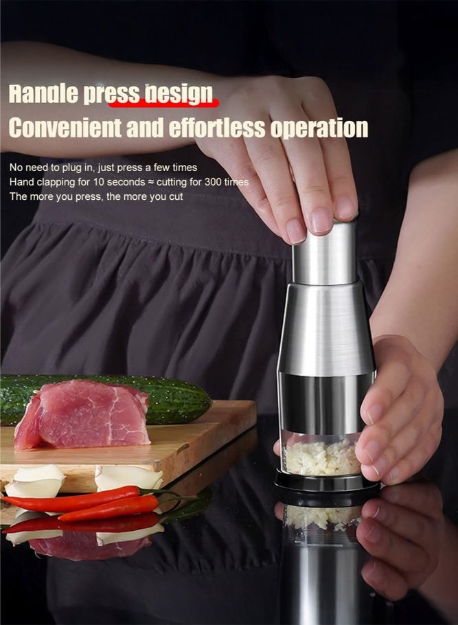 SHABILI Manual Garlic Press Vegetable Chopper, Plastic and Stainless Steel Veggie Chopper Garlic Crusher for home cooks and kitchen prep, Compact Garlic Chopper Vegetable Cutter for Busy Families - Image 2